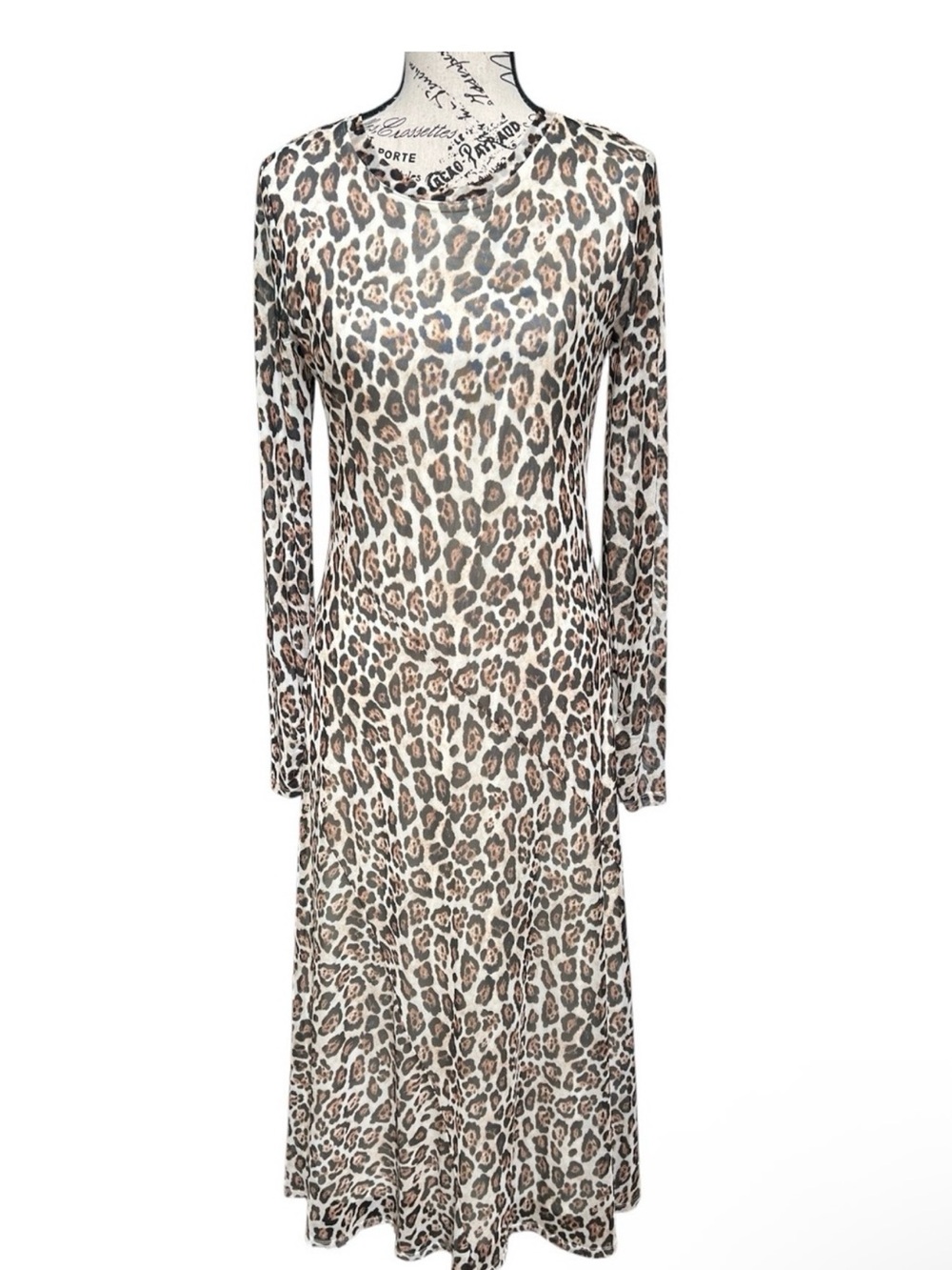Rachel Zoe Leopard-Print Long Sleeve Midi Dress - Brown, Black Sz Medium